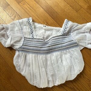 Free people bubble crop top blue and white size small